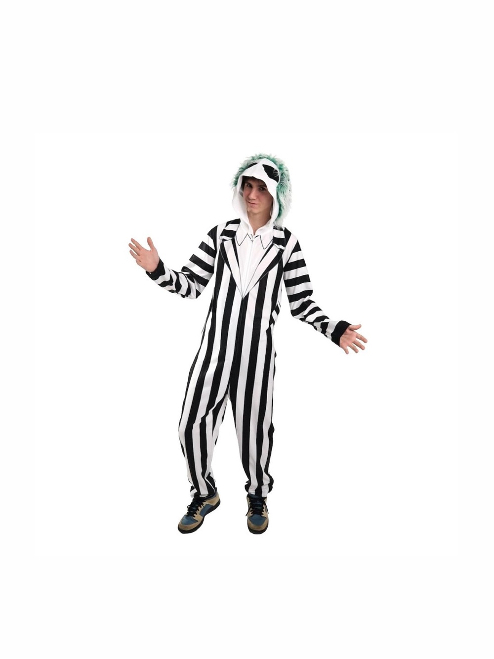 Beetlejuice Betelgeuse Men's Hooded Onesie Costume Pjs Suit Halloween